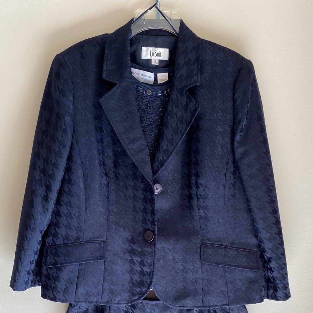2 piece navy suit with blue sequin top included
